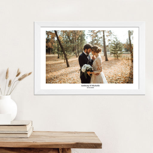 Personalised Wall Hanging Acrylic Anniversary Wedding Photo Print in White Wooden Frame