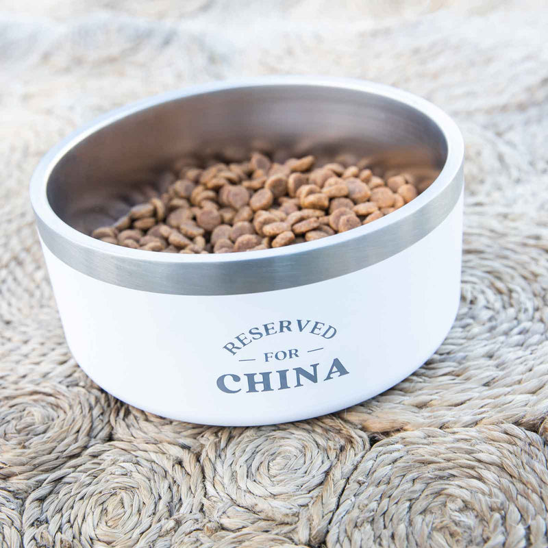 Custom Artwork Engraved Pet's Name White Stainless Steel Round Dog Bowl Christmas Present