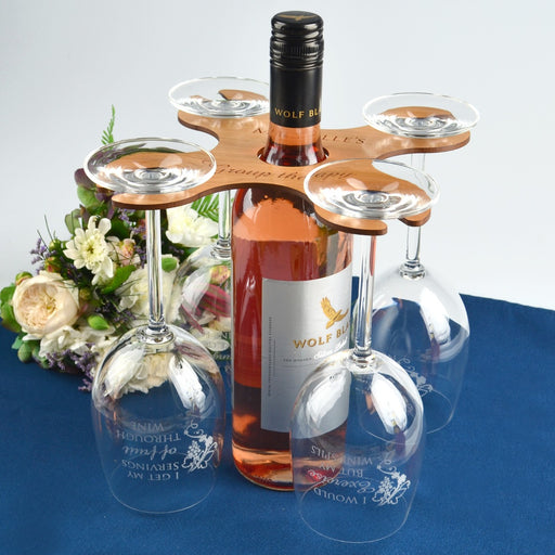 Engraved Wooden Group Therapy Butler Set With Complimentary Wine Glasses