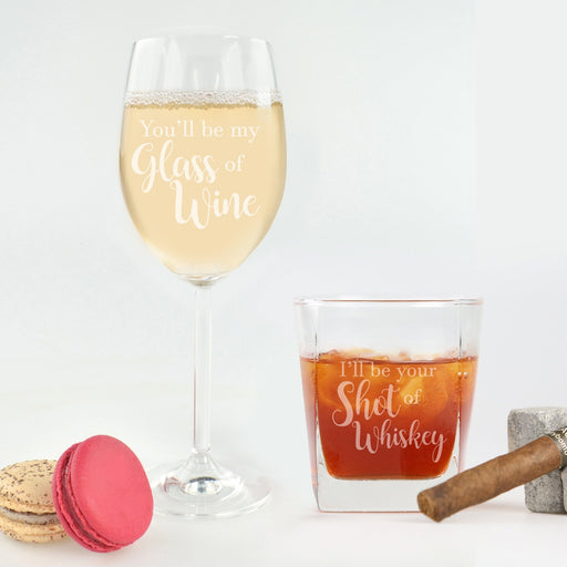 Personalised Engraved Valentine's Day Wine and Whiskey Glassware Set