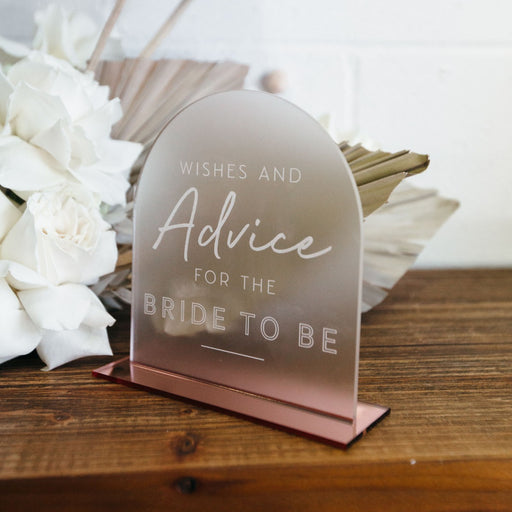 Personalised Engraved Acrylic Wishes and Advice Wedding Sign with Rose Gold Stand