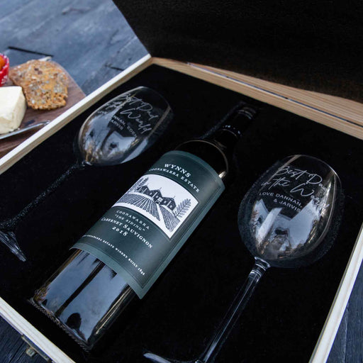 Custom Engraved Wood Gift Boxed 360ml Wine Glass Set Father's Day Present