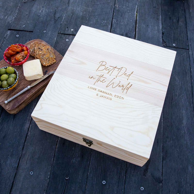 Custom Designed Engraved Wood Timber Gift Boxed 360ml Wine Glass & Wine Bottle Set Father's Day Present