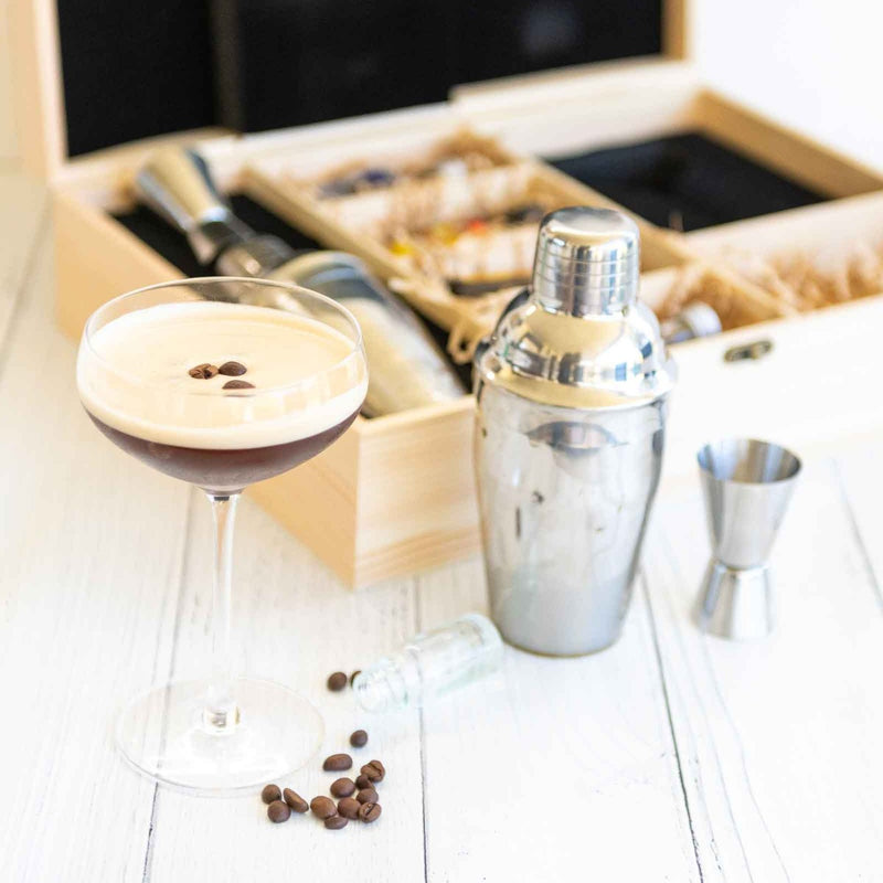 Customised Laser Engraved Engraved Espresso Martini Cocktail Gift Wooden Boxed Set Christmas Present
