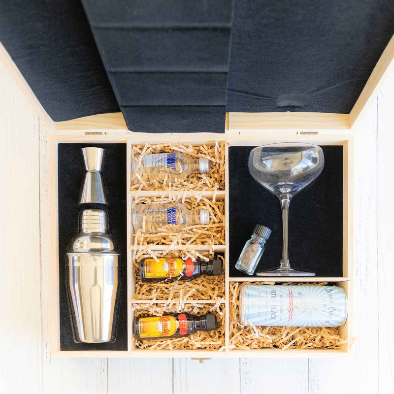 Custom Engraved Engraved Espresso Martini Cocktail Gift Wooden Boxed Set Father's Day Present