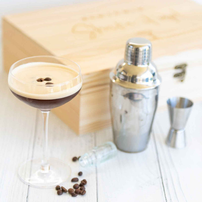 Customised Engraved Wooden Gift Boxed Espresso Martini Cocktail Set Birthday Present