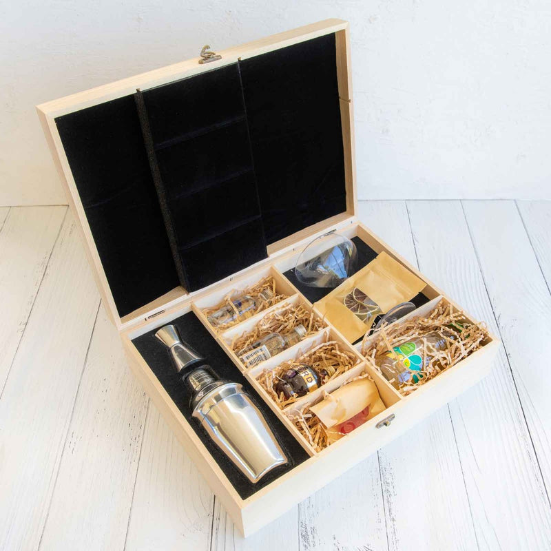 Customised Engraved Wooden Gift Boxed French Martini Cocktail Set