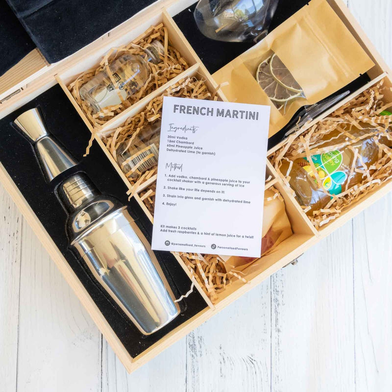 Personalised  Engraved Wooden Gift Boxed French Martini Cocktail Set