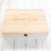 Custom Designed Engraved Wooden Gift Boxed French Martini Cocktail Set Birthday Gift