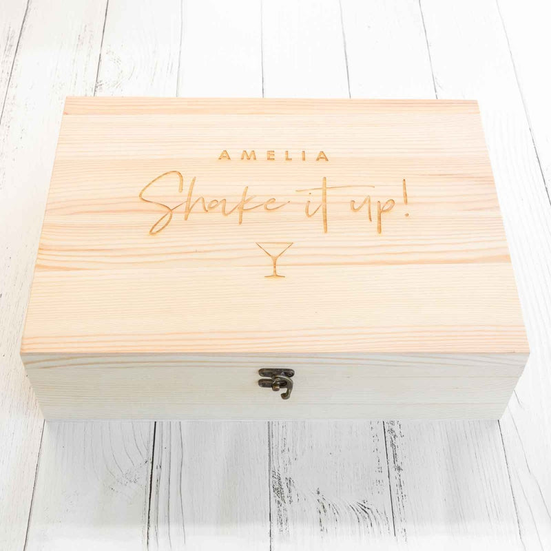 Custom Designed Engraved Wooden Gift Boxed French Martini Cocktail Set Birthday Gift