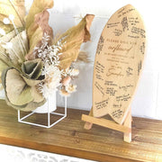Customised Engraved Wooden Surfboard Guest Book with Easel