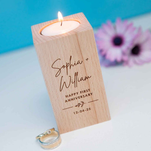 Personalised Engraved Wooden Tealight Holder Anniversary Gift