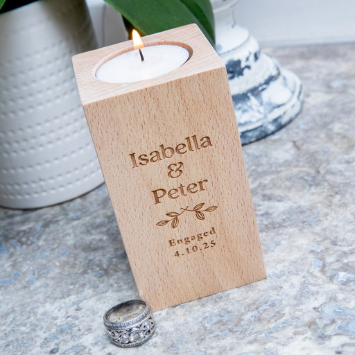 Personalised Engraved Wooden Tealight Holder Engagement Gift