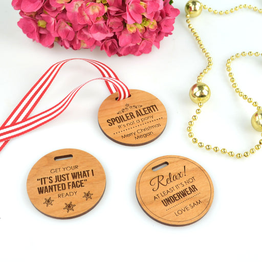 Personalised Engraved Christmas Wooden Round Gift Tags for Present